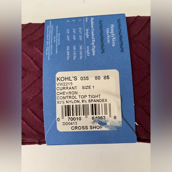 Rare Simply Vera Wang Burgundy Fashion Control Top Tights Size 1 Small - Picture 4 of 5